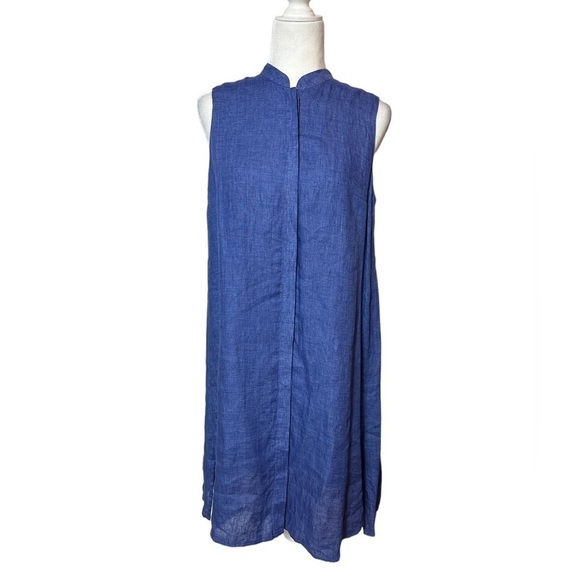 Anne Klein 100% Linen Chambray Sleeveless Mandarin Collar swing Dress Size Small - Picture 2 of 12